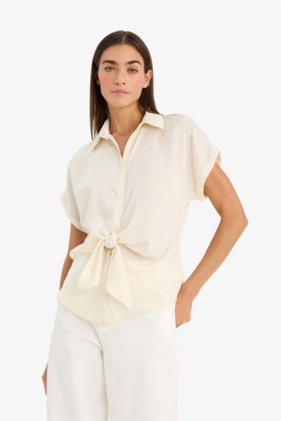 قميص نص كم قصة عادية بياقة قميص