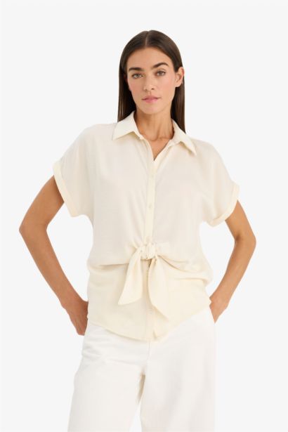 قميص نص كم قصة عادية بياقة قميص