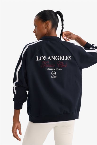 Oversıze Polo Yaka Spor Baskılı Sweatshirt