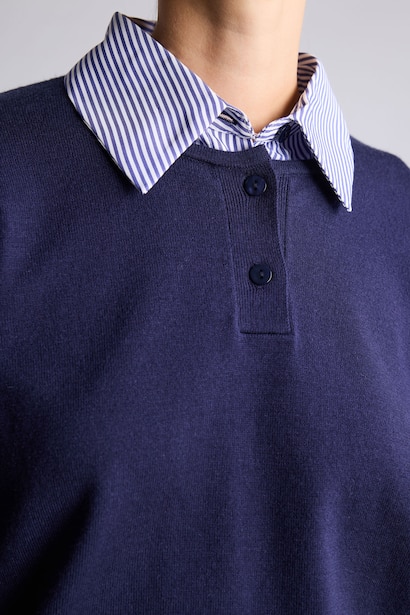 Relaxed Fit Striped with Shirt Detail Knit Pullover