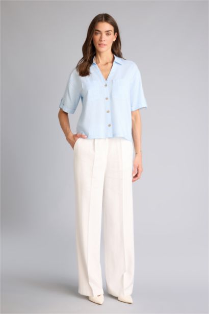 Рубашка Boxy Fit из смесового льна в полоску с рубашечным воротником и коротким рукавом