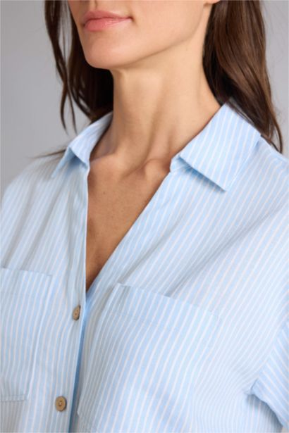 Рубашка Boxy Fit из смесового льна в полоску с рубашечным воротником и коротким рукавом