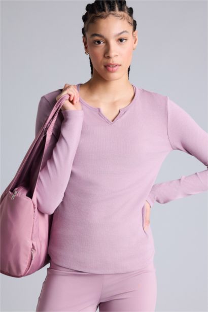 Slım Fıt Bisiklet Yaka Sporcu Modal Uzun Kollu Tişört