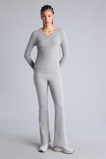 Slım Fıt Bisiklet Yaka Sporcu Modal Uzun Kollu Tişört