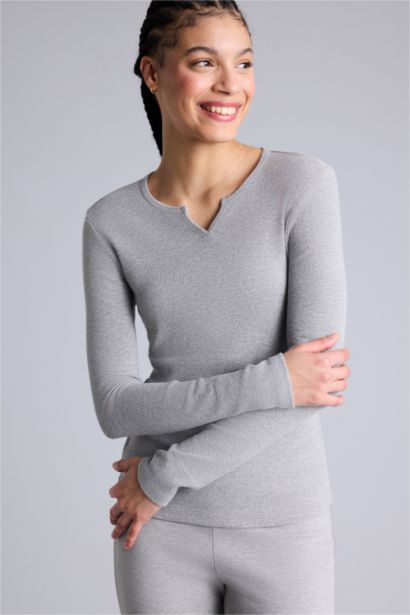 Slım Fıt Bisiklet Yaka Sporcu Modal Uzun Kollu Tişört