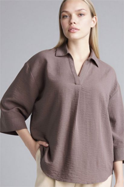 Regular Fit Shirt Collar Long Sleeve Blouse