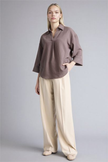 Regular Fit Shirt Collar Long Sleeve Blouse