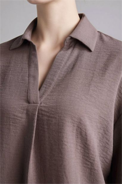 Regular Fit Shirt Collar Long Sleeve Blouse