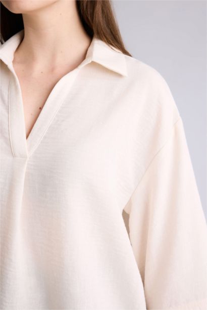 Regular Fit Shirt Collar Long Sleeve Blouse