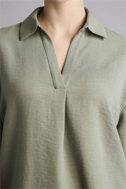 Regular Fit Shirt Collar Long Sleeve Blouse