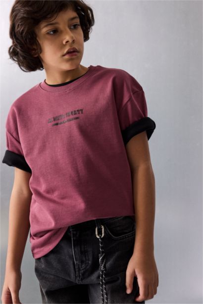 Boy Oversize Fit Crew Neck Slogan Print T-Shirt