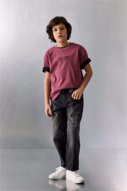 Boy Oversize Fit Crew Neck Slogan Print T-Shirt