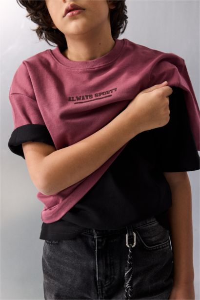 Boy Oversize Fit Crew Neck Slogan Print T-Shirt