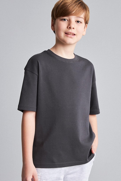 T-shirt oversize anthracite 100% coton à manches courtes et col rond pour garçon