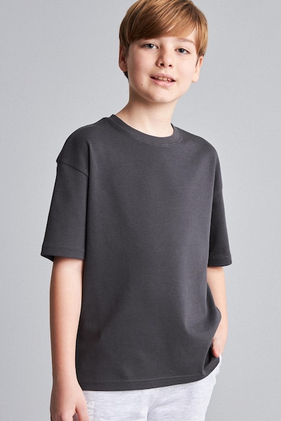T-shirt oversize anthracite 100% coton à manches courtes et col rond pour garçon