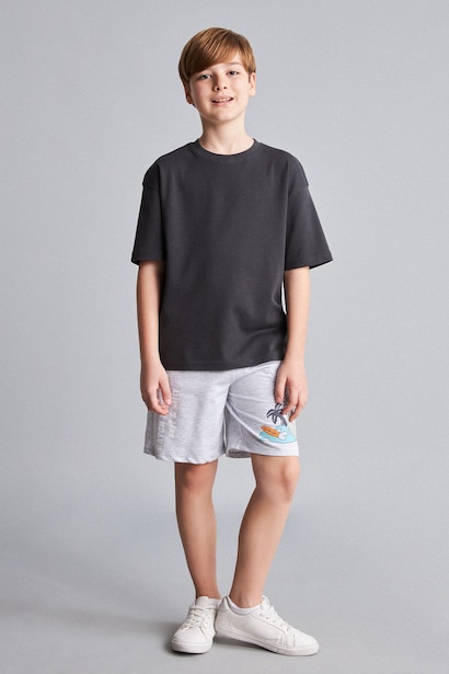 T-shirt oversize anthracite 100% coton à manches courtes et col rond pour garçon