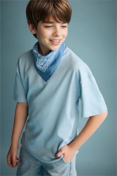 Ер балаларға арналған Oversize дөңгелек жағалы қысқа жеңді футболка