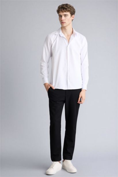 Slim Fit Polo Collar Long Sleeve Shirt