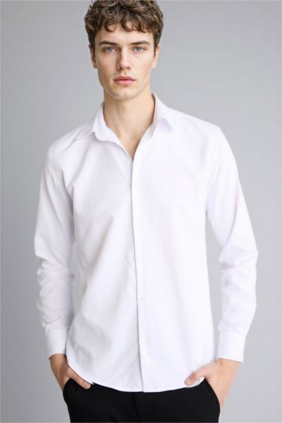 Slim Fit Polo Collar Long Sleeve Shirt