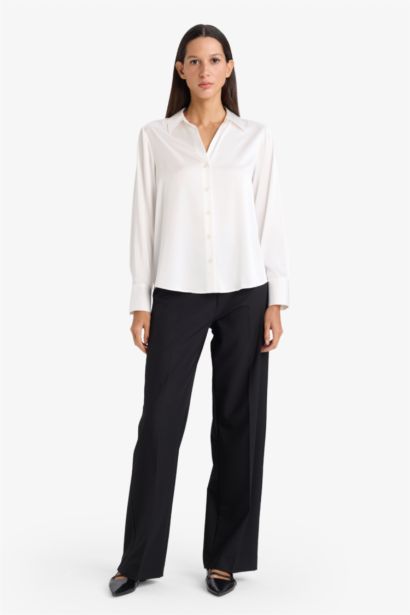 Regular Fit Shirt Collar Satin Long Sleeve Shirt