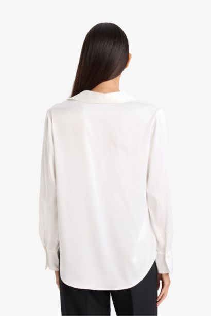 Regular Fit Shirt Collar Satin Long Sleeve Shirt