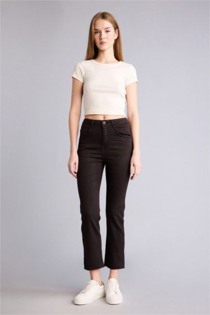 Yüksek Bel Crop Flare Fıt Pantolon