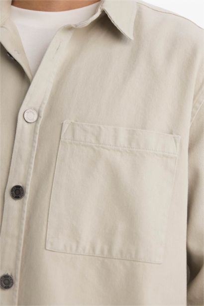 Relax Fit Polo Collar Gabardine Long Sleeve Shirt