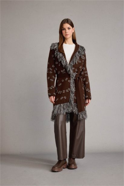 Standard Fit Tassel Detailed Long Cardigan