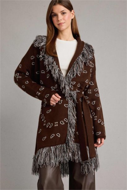 Standard Fit Tassel Detailed Long Cardigan