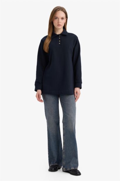 Regular Fit Polo Yaka Uzun Kollu Sweatshirt Tunik