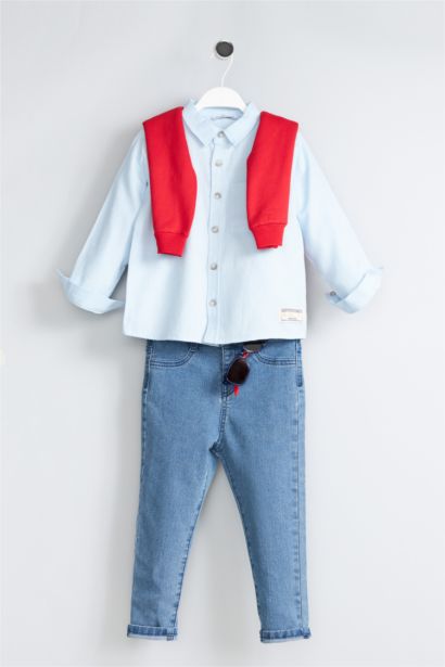 قميص اولادي كم طويل قطن قصة عادية