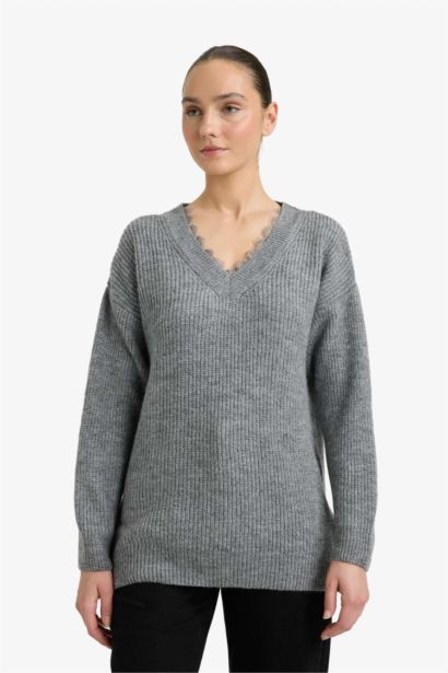 Oversize Fit V-Neck Knitwear Pullover