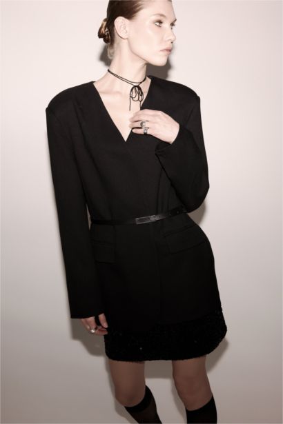 Oversıze V Yaka Blazer Ceket