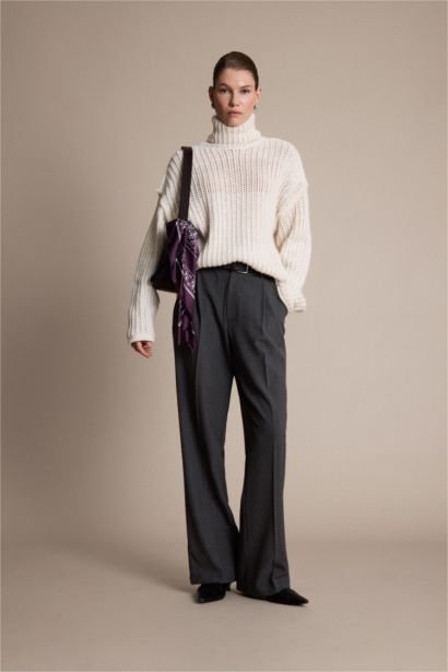 بنطلون وايد ليج برجل واسع وخصر عالي