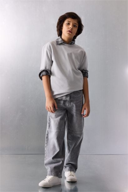 تيشيرت ولادي نص ردن اوفر سايز بياخة مستديرة