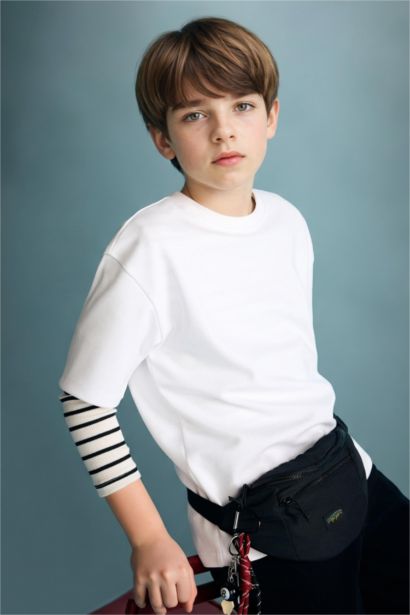 تيشيرت اولادي نص ردن اوفر سايز بياخة مستديرة