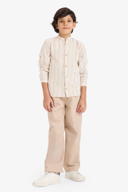 قميص مخطط أولادي بياقة عالية