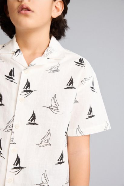 Boy Polo Neck Tropical Pattern Printed Fabric Oversize Shirt