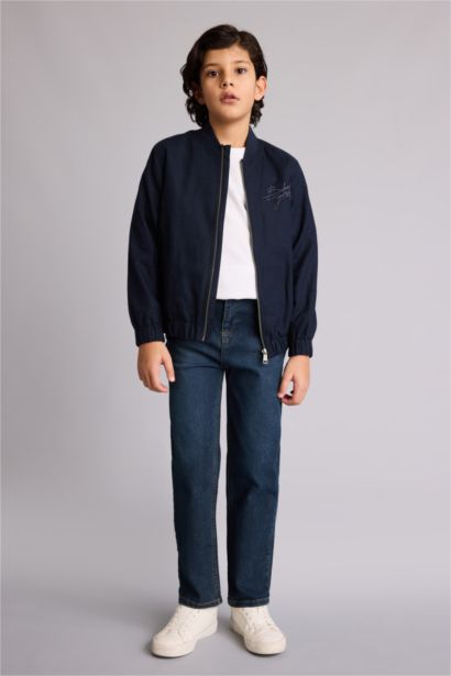 جاكيت بومبر اولادي مطرز وياقة كوليج