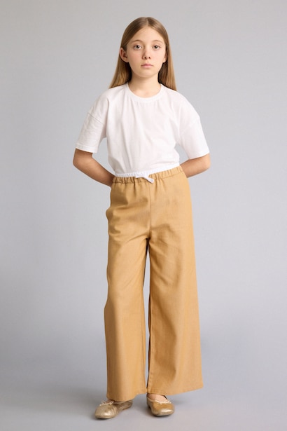 Wide Leg Denim Look Trousers