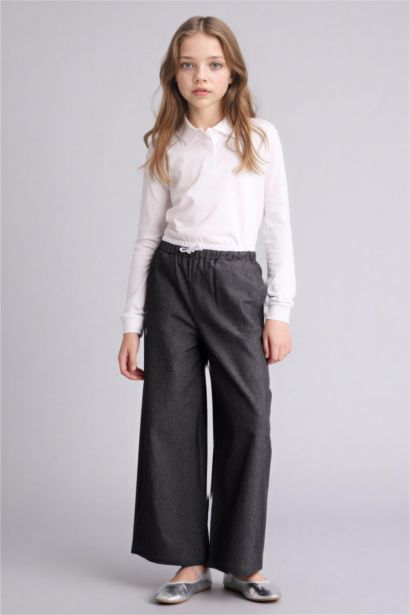 Wide Leg Denim Look Trousers