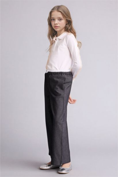 Wide Leg Denim Look Trousers