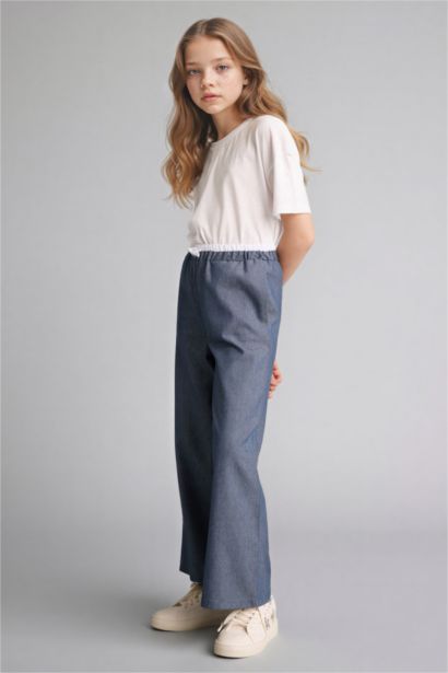 Girl Wide Leg Denim Look Trousers