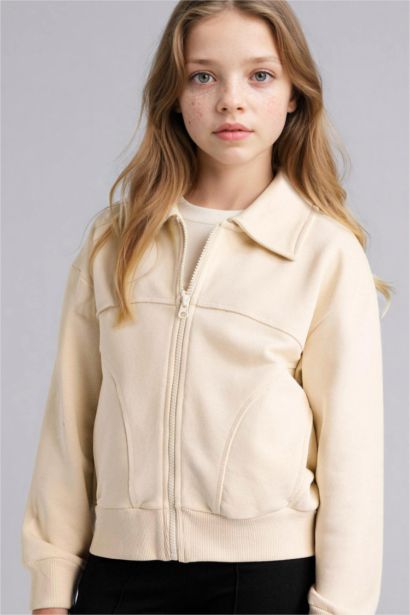 Girl Polo Collar Zip-Up Sweatshirt