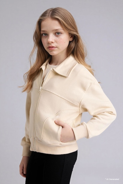 Girl Polo Collar Zip-Up Sweatshirt