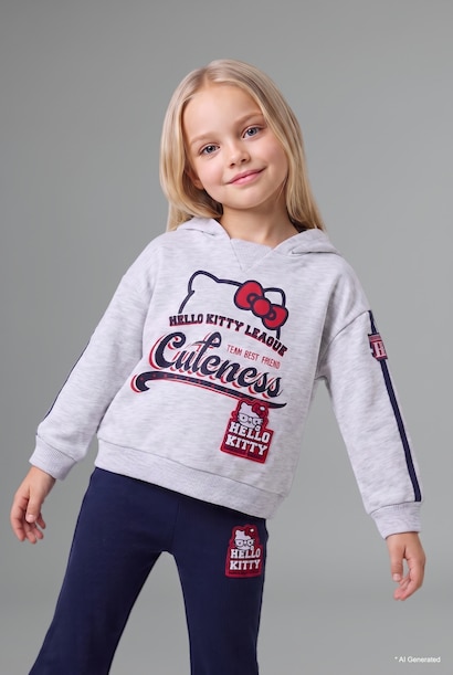 Relax Fıt Hello Kitty Kapüşonlu Pamuklu 2'li Takım Kız Bebek