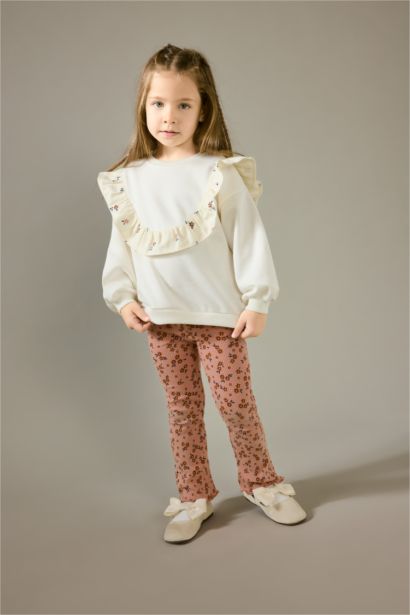 Baby Girl Overshirt Fit Crew Neck Floral Thick Fabric Sweatshirt