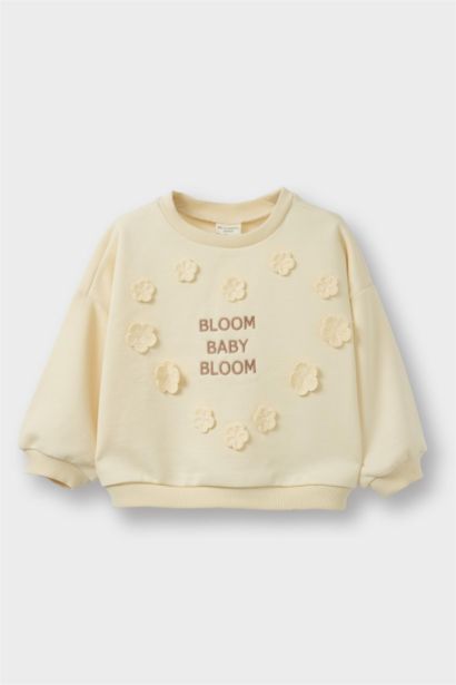 Baby Girl Oversize Fit Crew Neck Floral Thick Fabric Sweatshirt