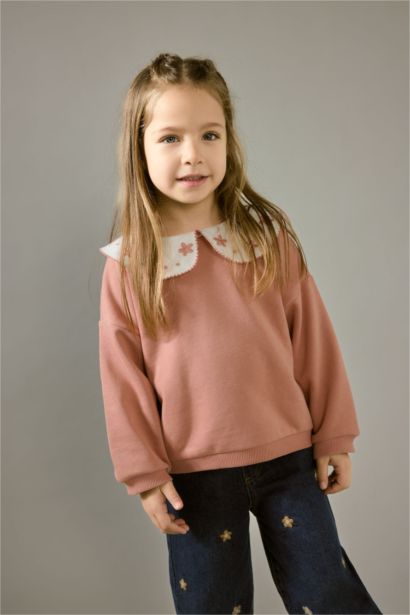 Baby Girl Oversize Fit Floral Thick Fabric Sweatshirt