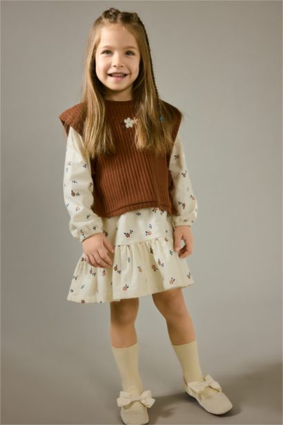 Baby Girl Sweet Printed Flannel 2 Piece Dress